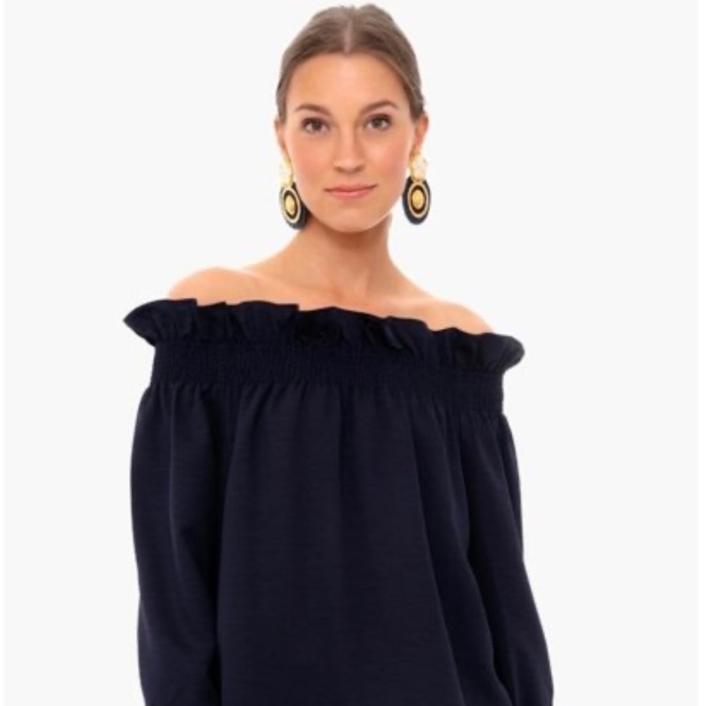 Tickernuck Marguerite  off the shoulder top , Navy , Xs